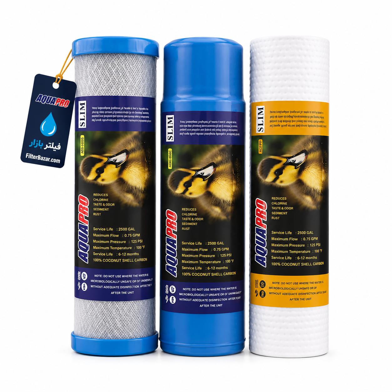 پک فیلتر سه مرحله‌ای دستگاه تصفیه آب آکواپرو تایوان (AQUAPRO) 