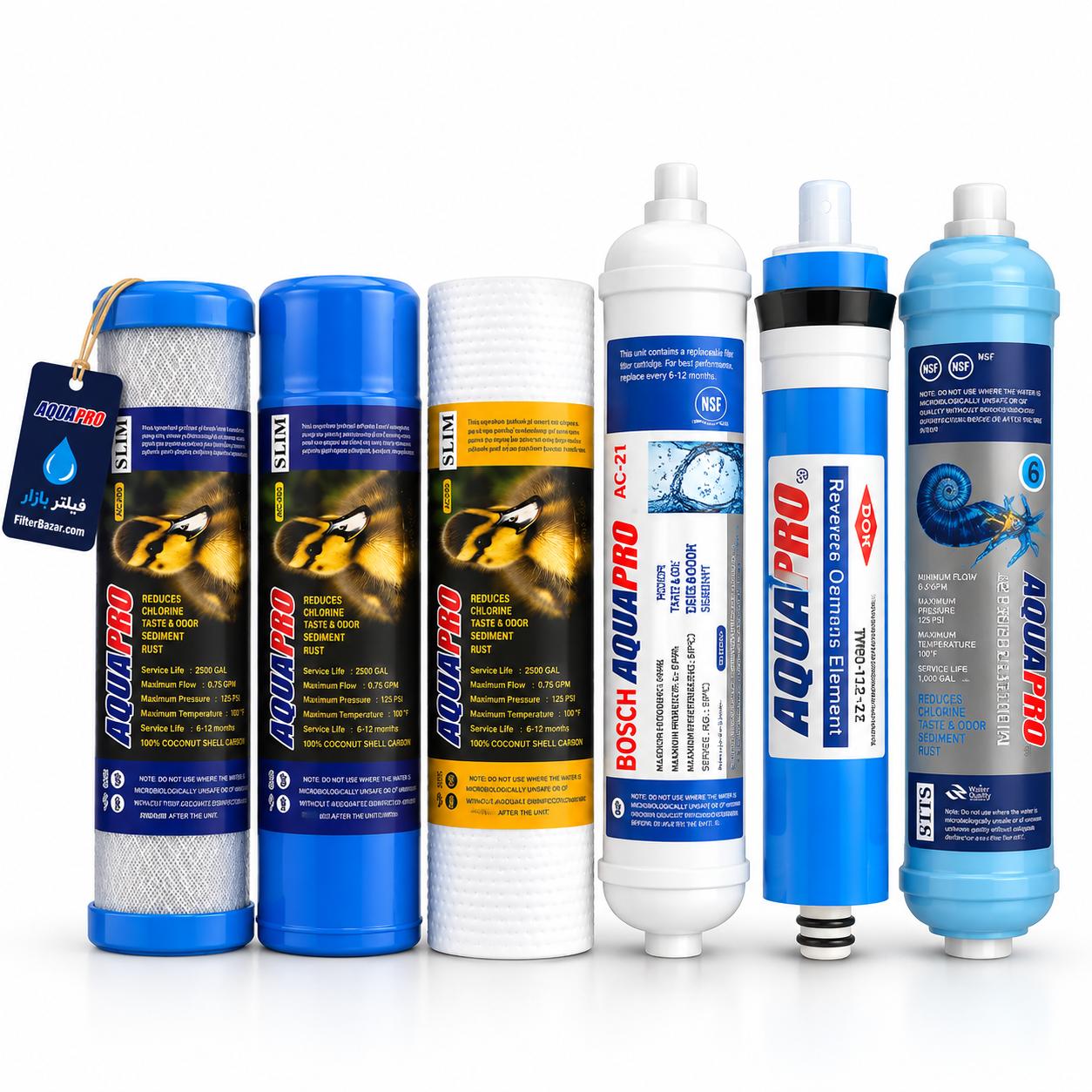 پک فیلتر ۶ مرحله‌ای دستگاه تصفیه آب آکواپرو تایوان AQUAPRO