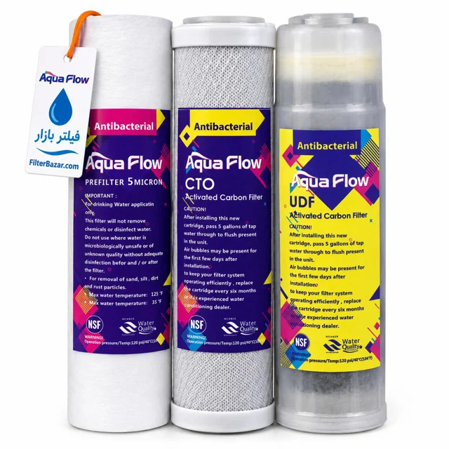 پک فیلتر سه مرحلهای دستگاه تصفیه آب آکوا فلو مدل Aqua Flow Antibacterial
